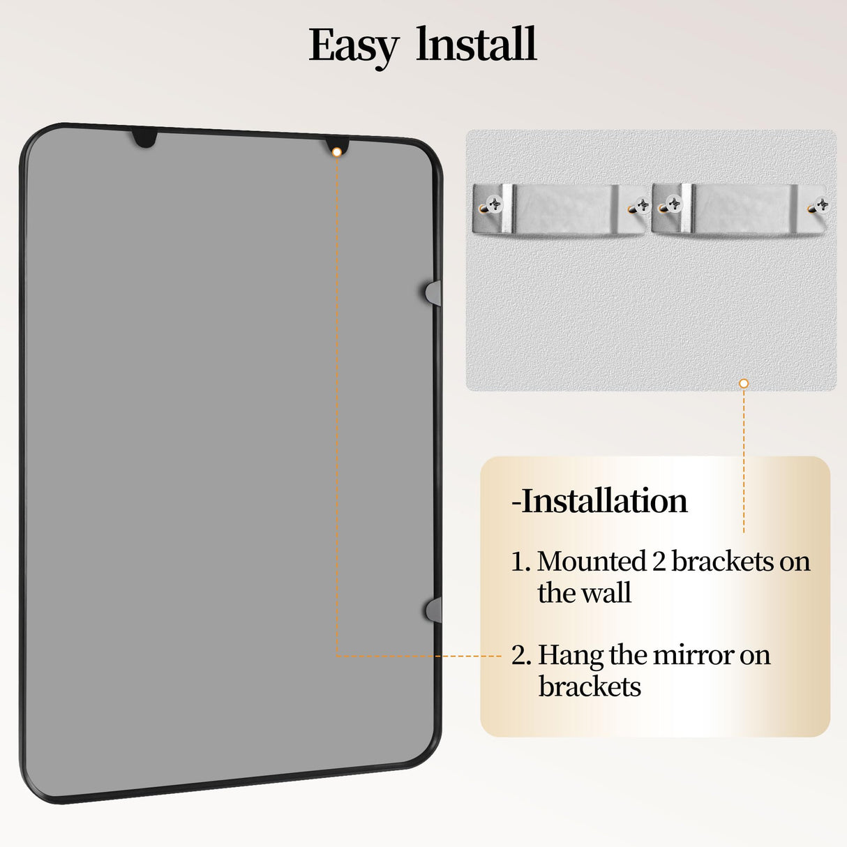 Black Metal Framed Bathroom Mirror 24x36 - Set of 2 Rounded Rectangle Vanity Mirrors