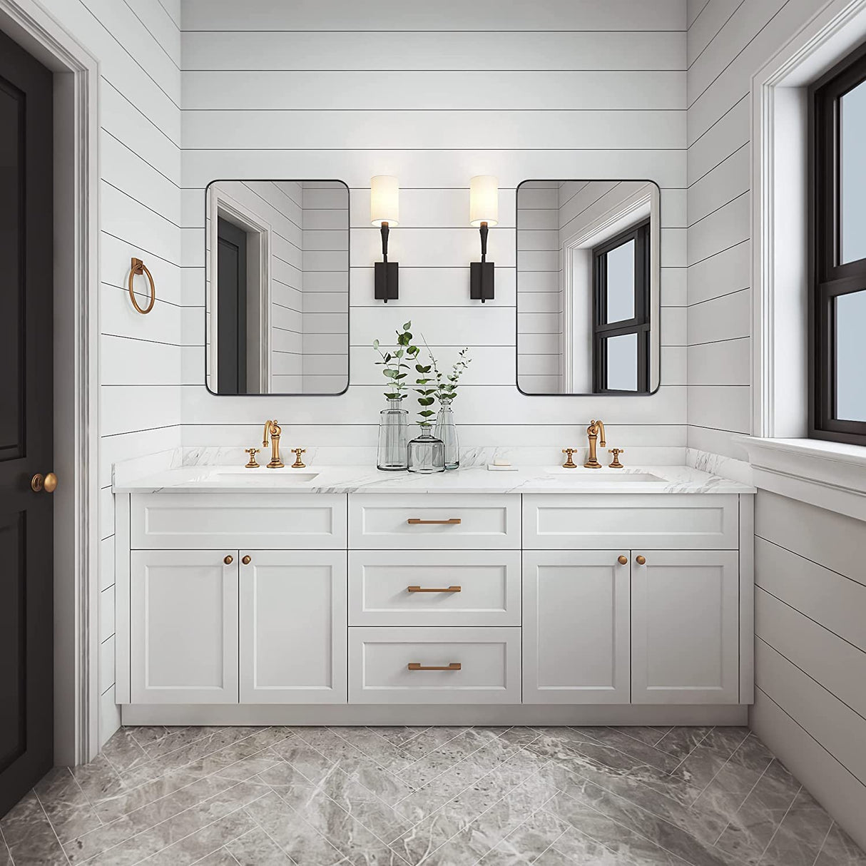 Black Bathroom Mirrors Metal Frame Rectangle Mirror