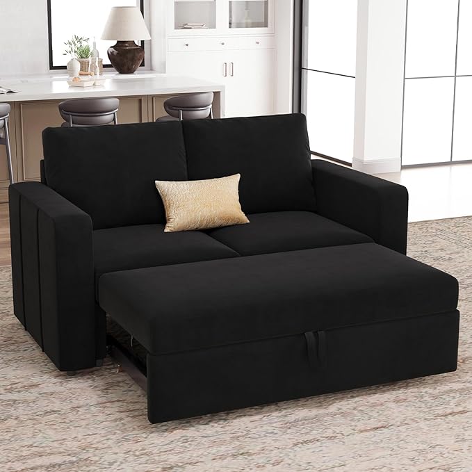 Modular Sectional Sleeper Sofa with Pull Out Couch Bed Velvet Fabric Loveseat Sleeper