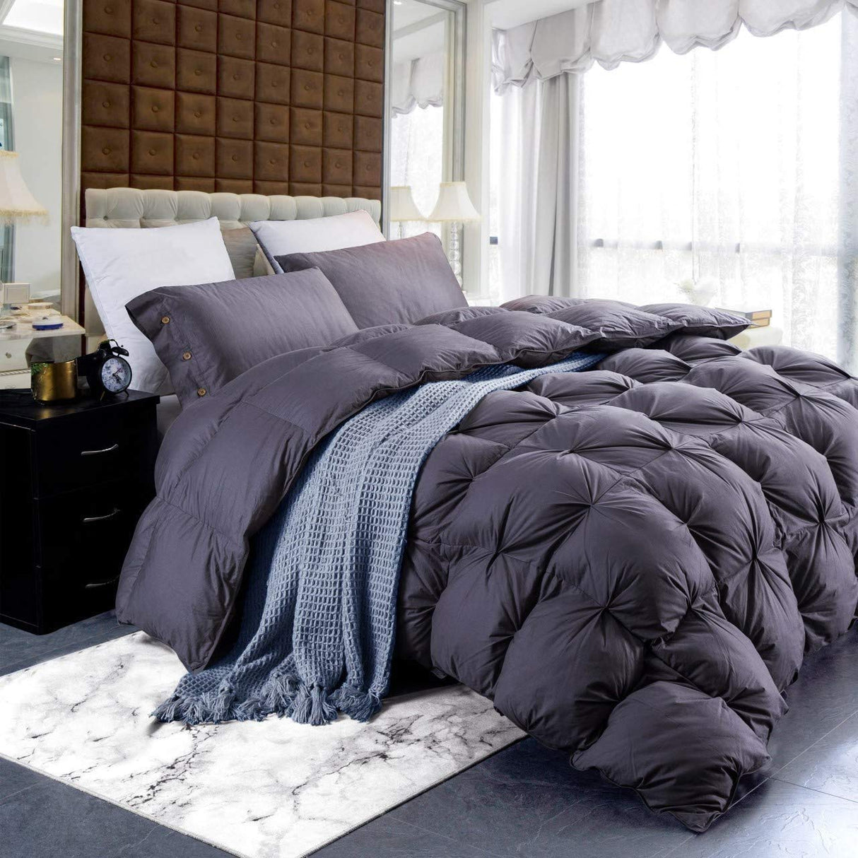 All-Season Luxurious Goose Down Comforter King Size Duvet Insert, Premium Pinch Pleat