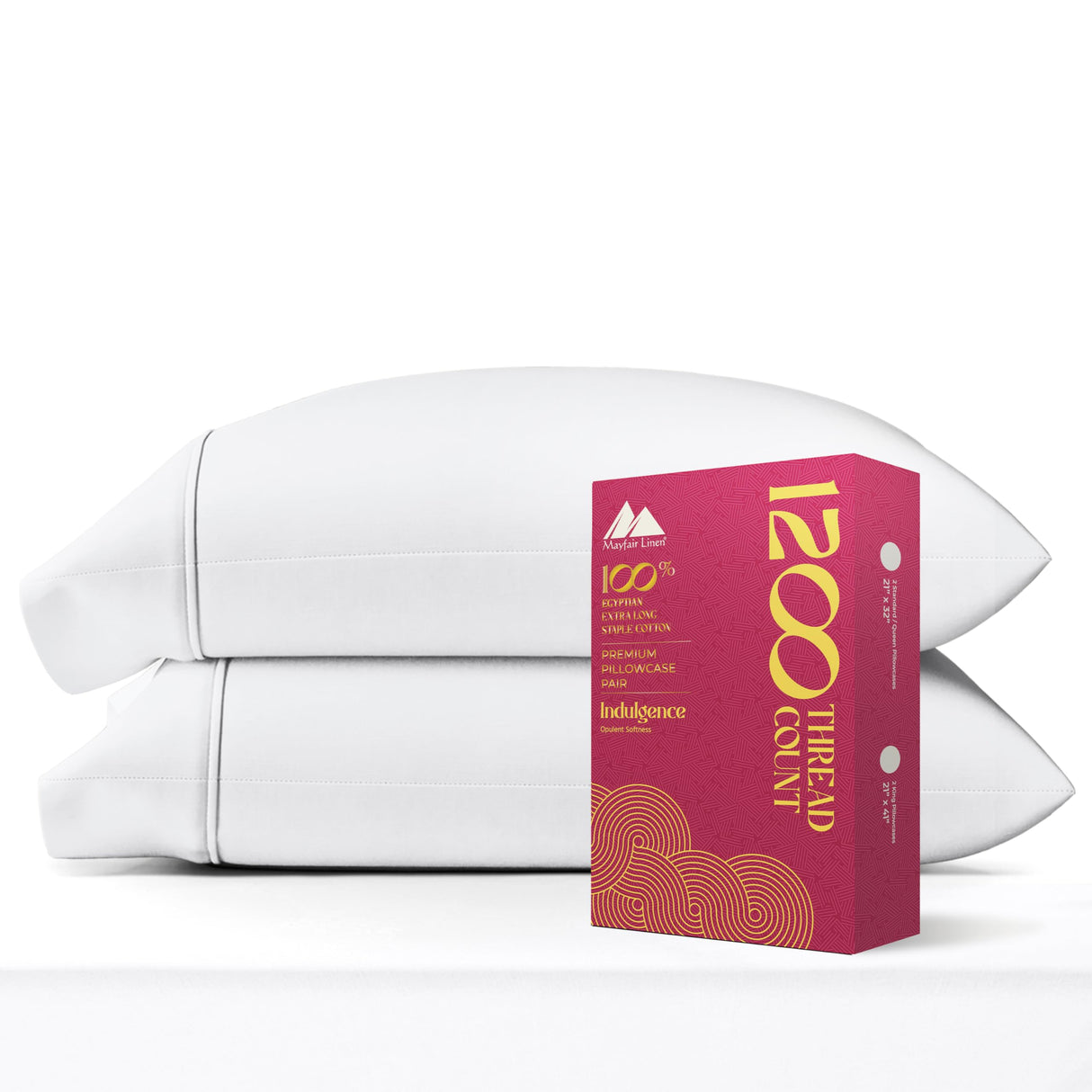 100% Egyptian Cotton Pillow Cases King Size Set of 2 - Luxury 1200 Thread Count Sateen White Pillow Covers