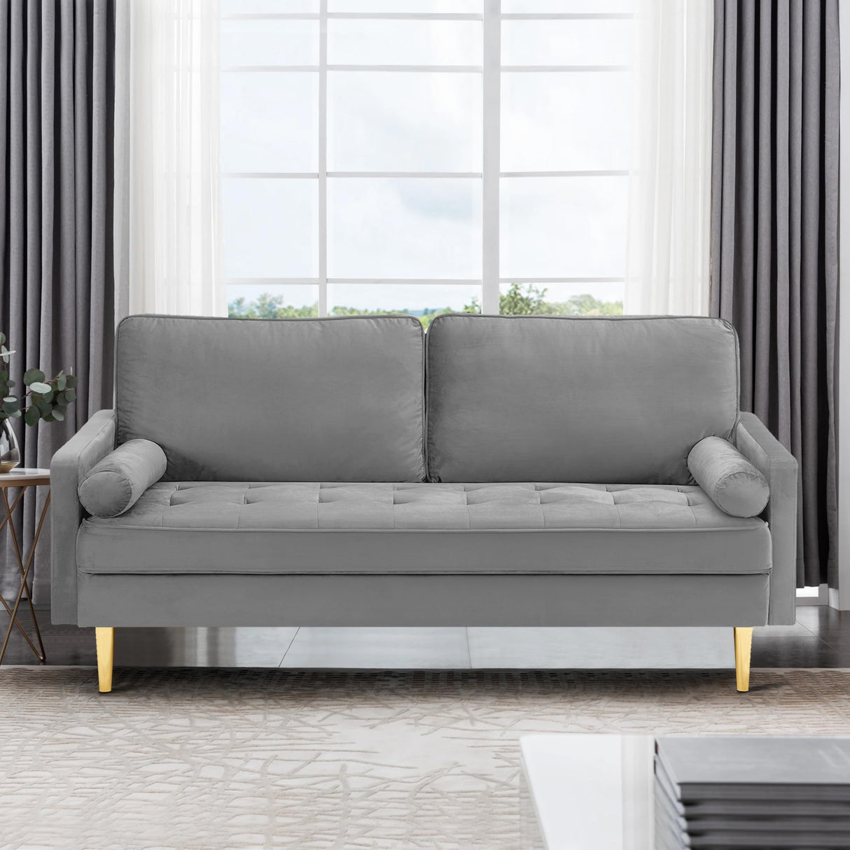 67" Mid Century Modern Loveseat Sofa, 2-Seater Velvet Tufted Love Seat