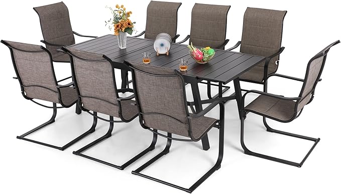 9 PCS Patio Dining Set, Outdoor Table and Chair Set with 8 Swivel Dining Chair