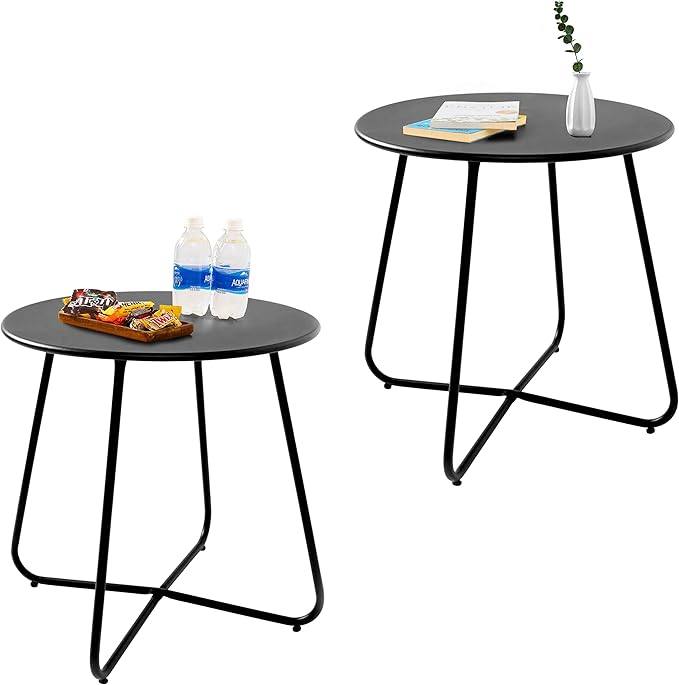 Set of 2 Outdoor Side Table Outdoor, Metal Side Table Small Round Side Table