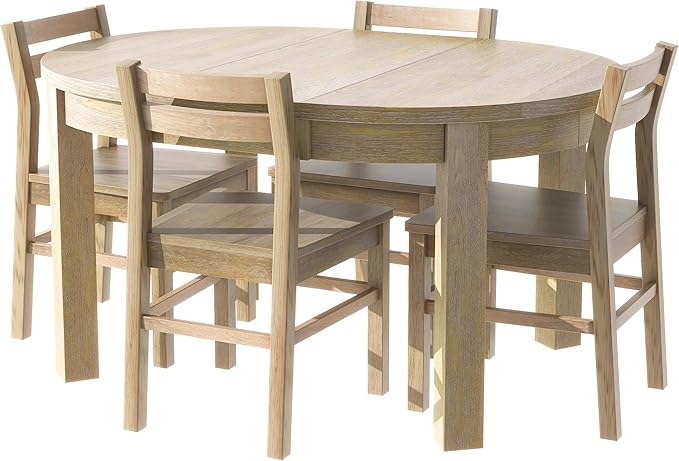 Dining Table Set, Wood Round Dining Table Set with Extendable Table and 4 Upholstered