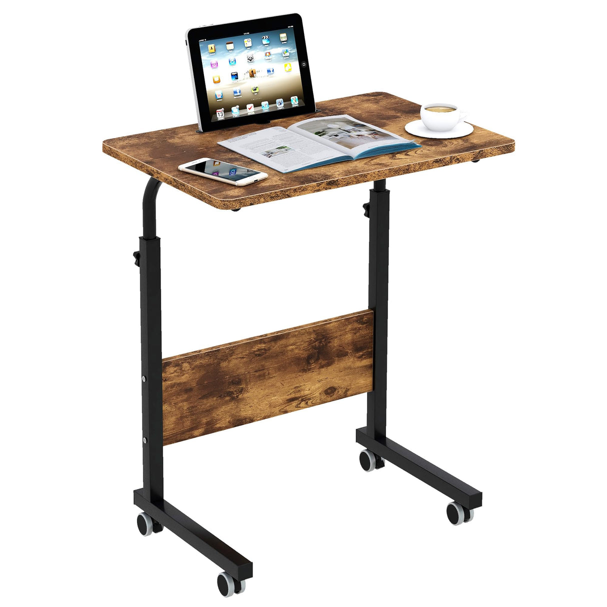 Rolling Laptop Desk Cart Height Adjustable, 23.6 inch Adjustable Mobile Bed Table