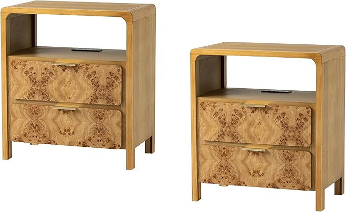 Farmhouse Nightstand with 3 Drawer, Distressed Wood Rustic Accent Dresser