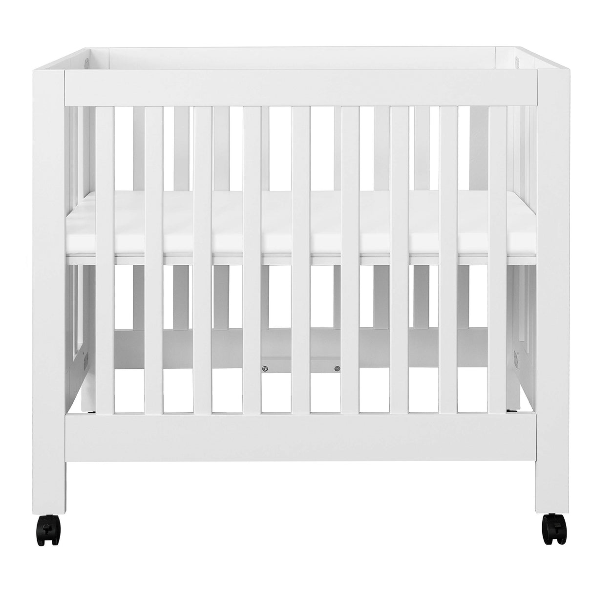 Origami Mini Portable Crib Folding with Wheels in White, 2 Adjustable Mattress Positions