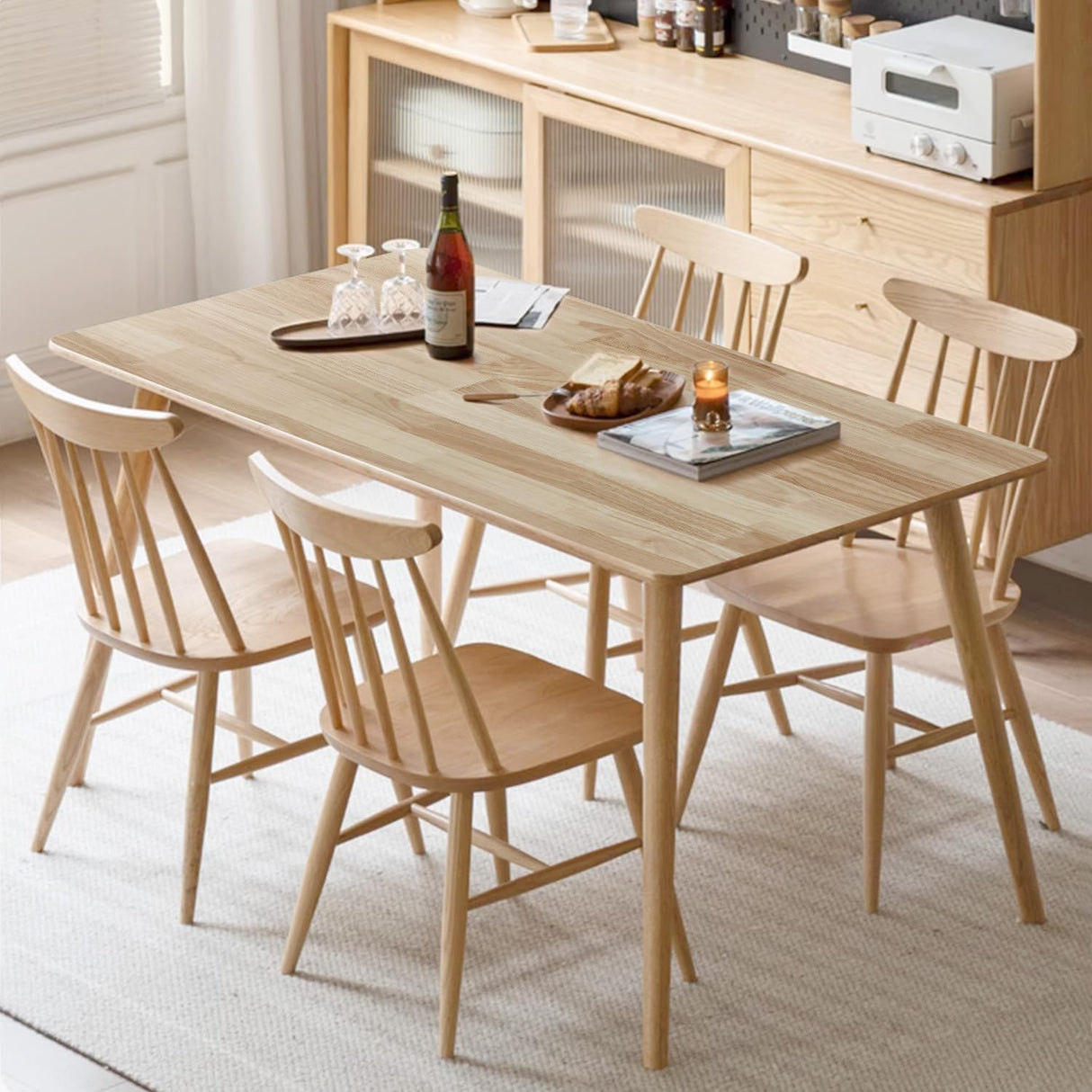 Small Rectangle Dining Table - 47" Solid Wood Kitchen Table for Compact Spaces