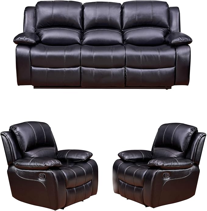 Leather 3+1+1 Loveseat Sofa Set with Footrest