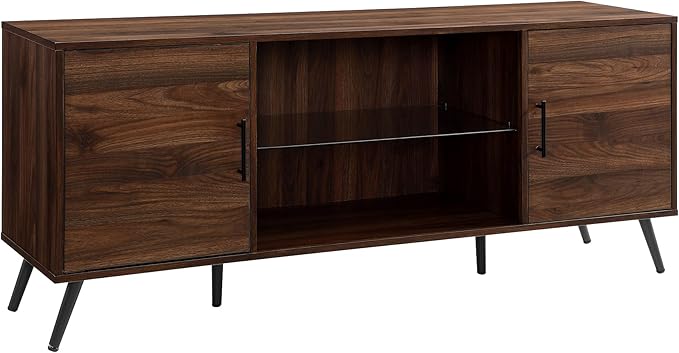 Saxon Mid Century Modern Glass Shelf TV Stand for TVs up to 65 Inches, 60 Inch, Birch