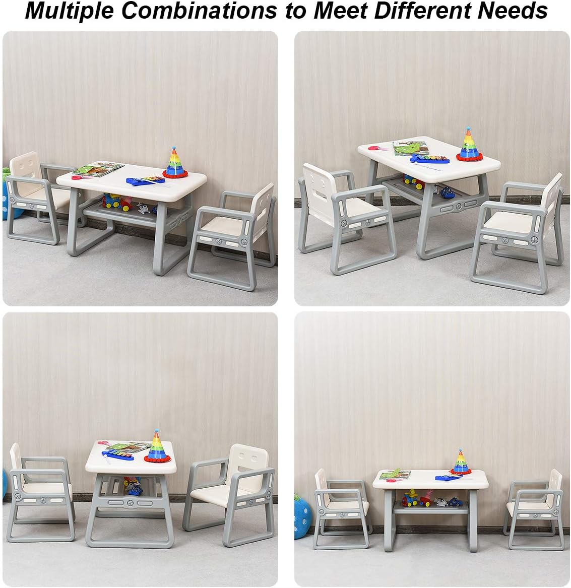 Kids Table and Chair Set, Children Activity Table & 2 Chairs w/Storage Rack