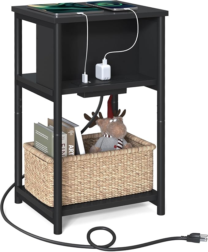 Small Narrow Side Table with Charging Station