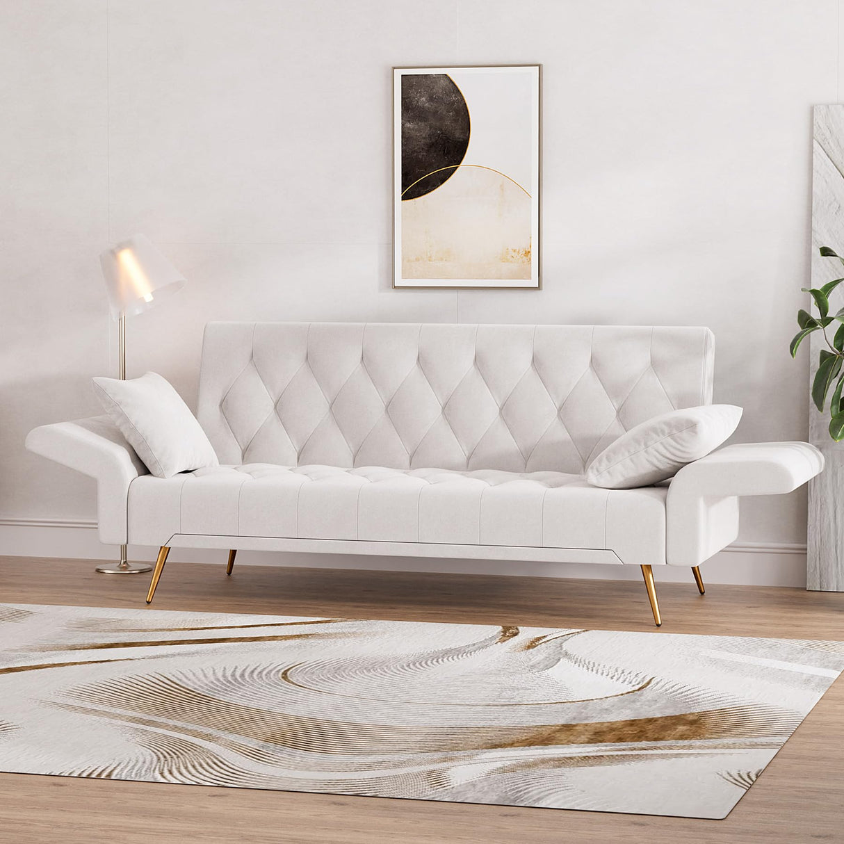 Modern Velvet Futon Sofa Bed, Small Couch, Loveseat, 71" Convertible Futon Sofa