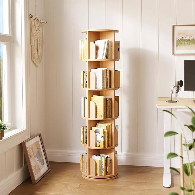 Rotating Bookshelf, 360 Display 4 Tier, Small Bookshelf for Small Space