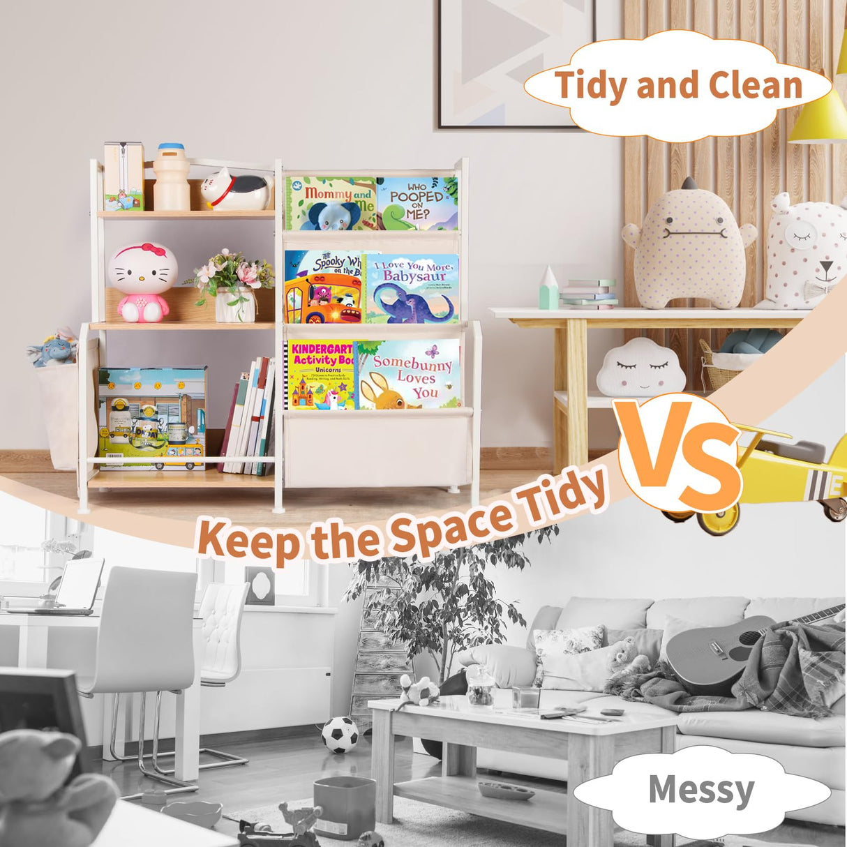 Bookshelf and Toy Storage Organizer, 3 Tier Book Shelf for Kids Rooms, Nursery Book