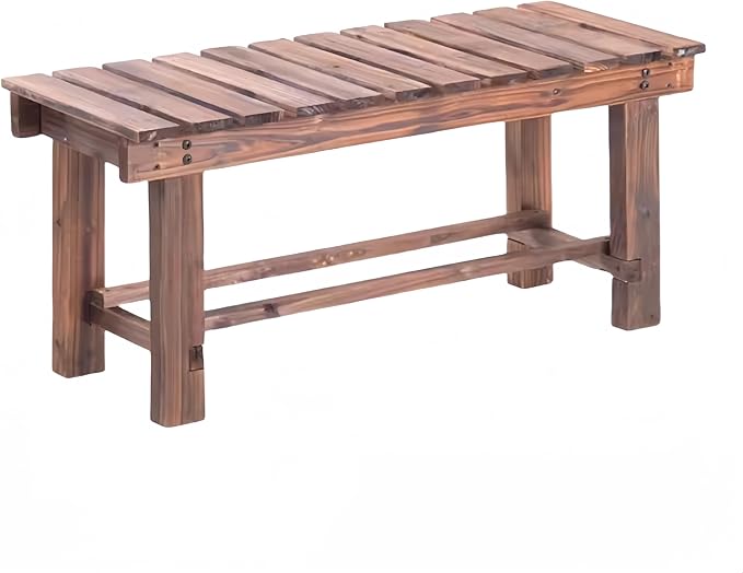 Outdoor Bench, 2 Person Outdoor Poly Lumber Patio Backless Bench, Weatherproof
