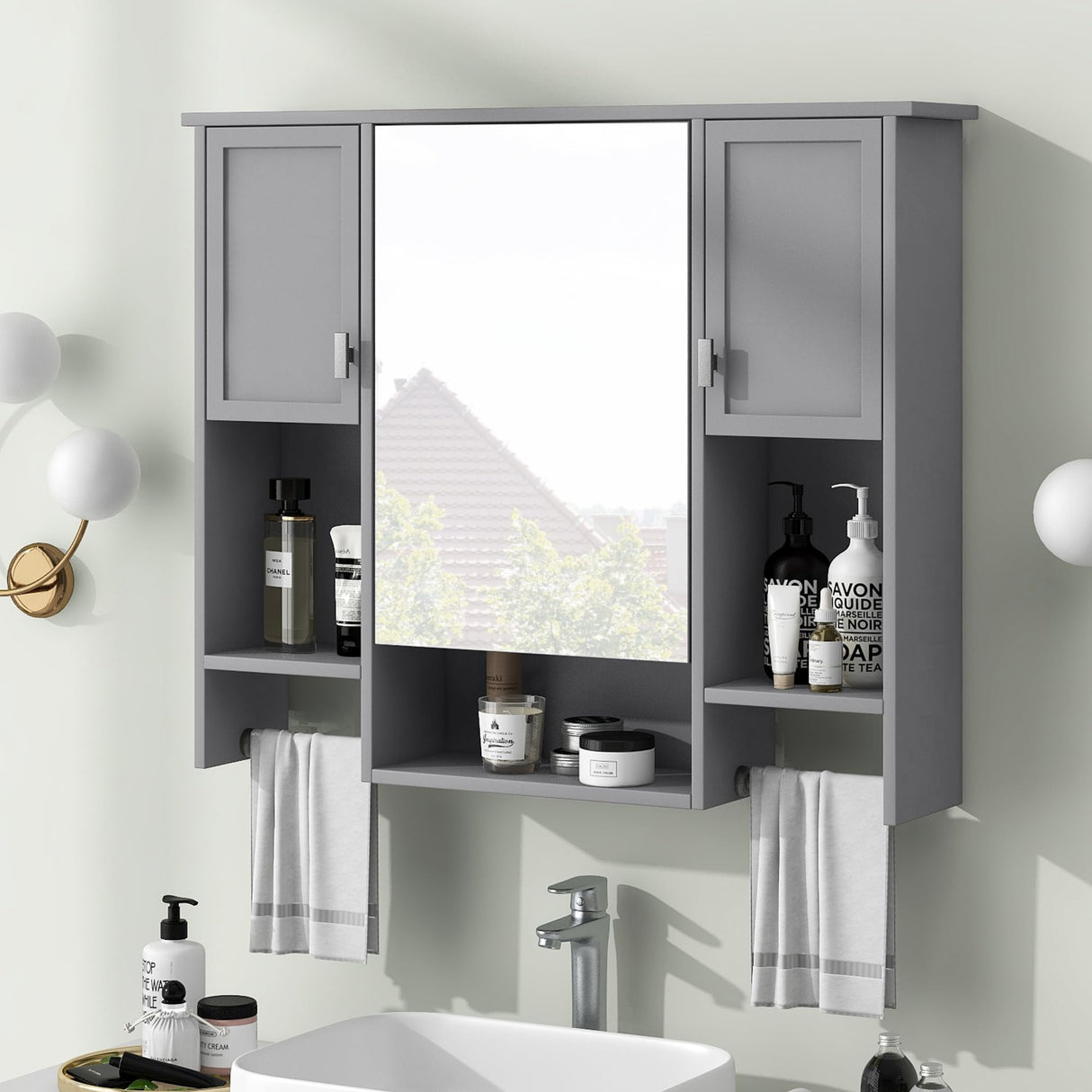 35'' x 28'' Mirror Cabinet Modern Wall Mounted Bathroom Storage Cabinet