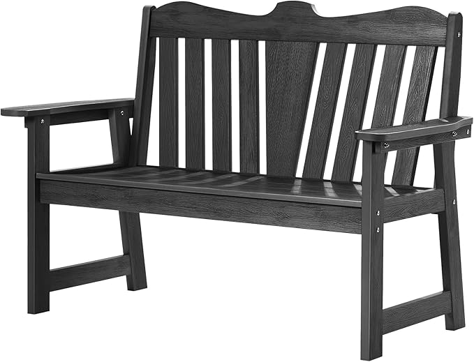 Outdoor Bench, 2-Person Weatherproof Garden Bench with Wide Armrests and Backrest