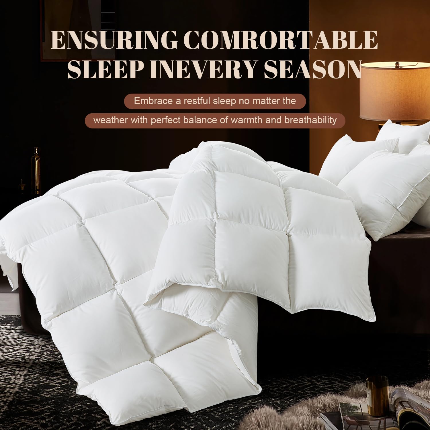 White King Size Feather Down Comforter,Filled with Feather and Down, All Season