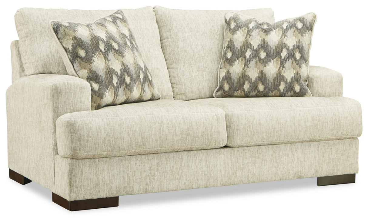 Caretti Contemporary Loveseat with Accent Pillows, Beige