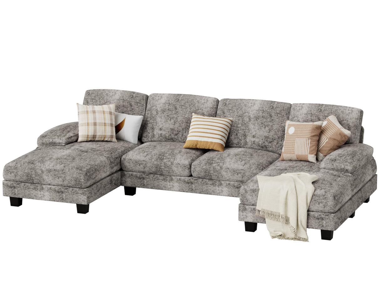 U Shaped Couch with Chenille Fabric Sectional Couches for Living Room