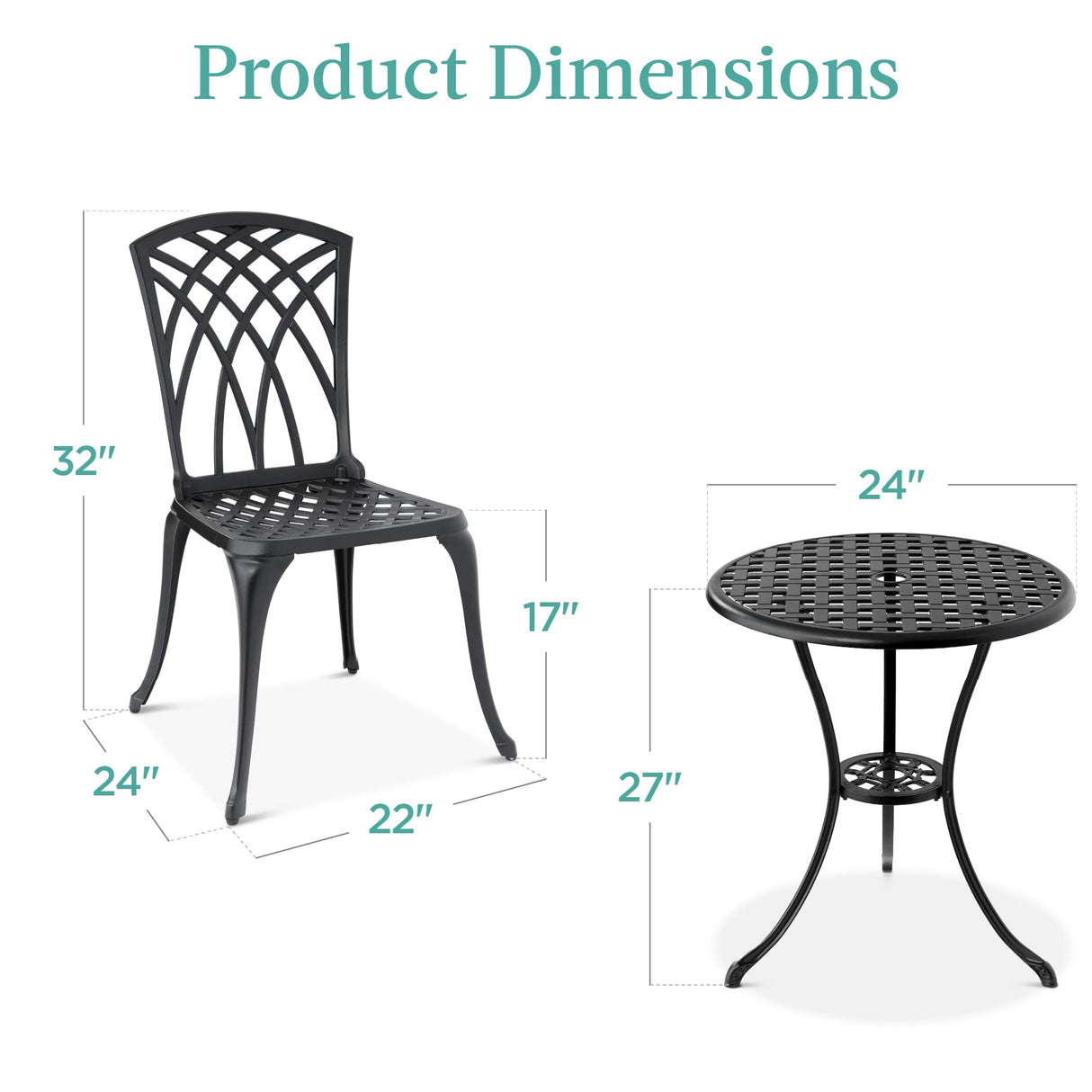 3-Piece Bistro Set, Aluminum Outdoor Dining Furniture Set for Patio