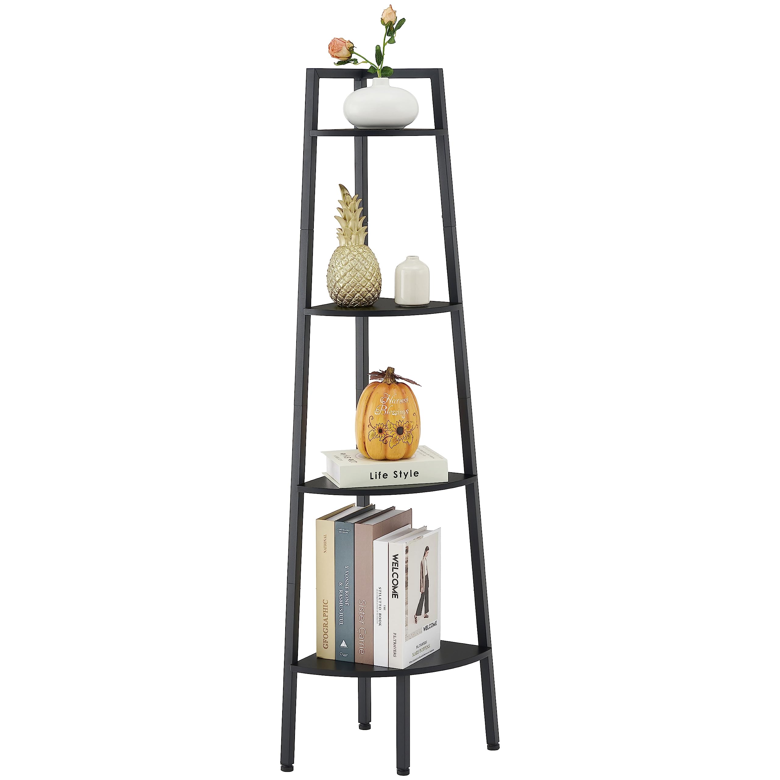 Corner Shelf, 4-Tier Corner Bookshelf, Rustic Corner Ladder Shelf