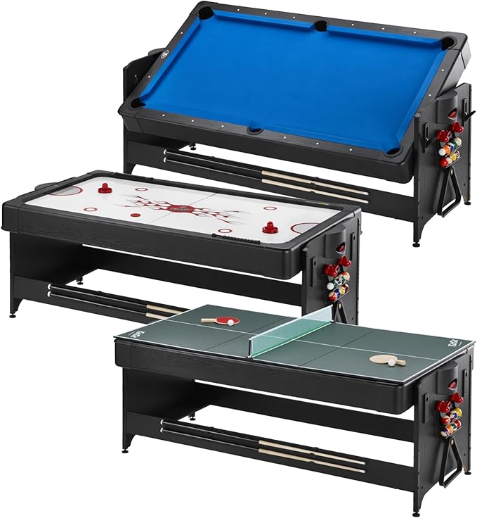 Original 3-in-1 Green 7' Pockey Multi-Game Table - Air Hockey, Billiards and Table Tennis