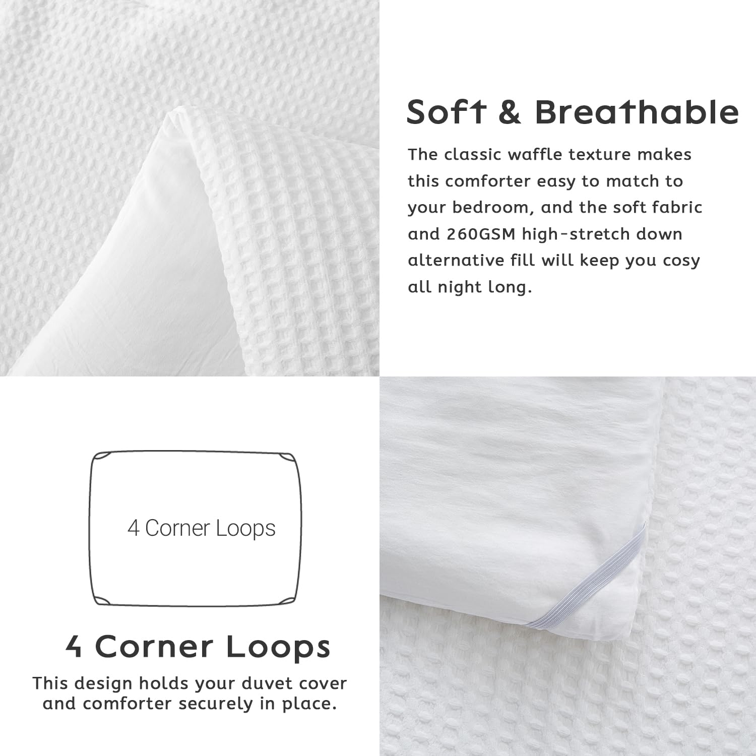 Waffle Comforter Set Queen Size, White Soft Bedding Set for All Season