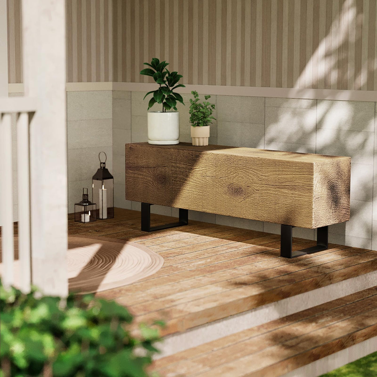 Outdoor Bench Garden Bench Wood 48", Patio Dining Bench for Outdoors