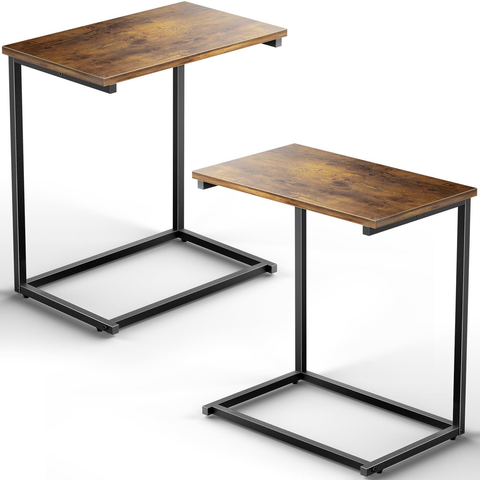 C Shaped End Table Set of 2, Side Table for Couch Slide Under, C Table Sofa Side End Table