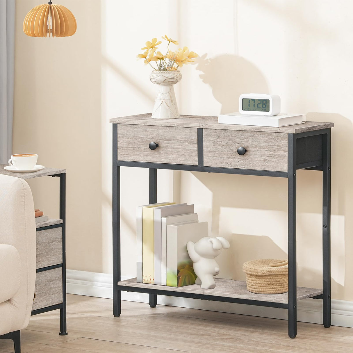 29.5" Narrow Console Table with 2 Fabric Drawers, Small Entryway Table