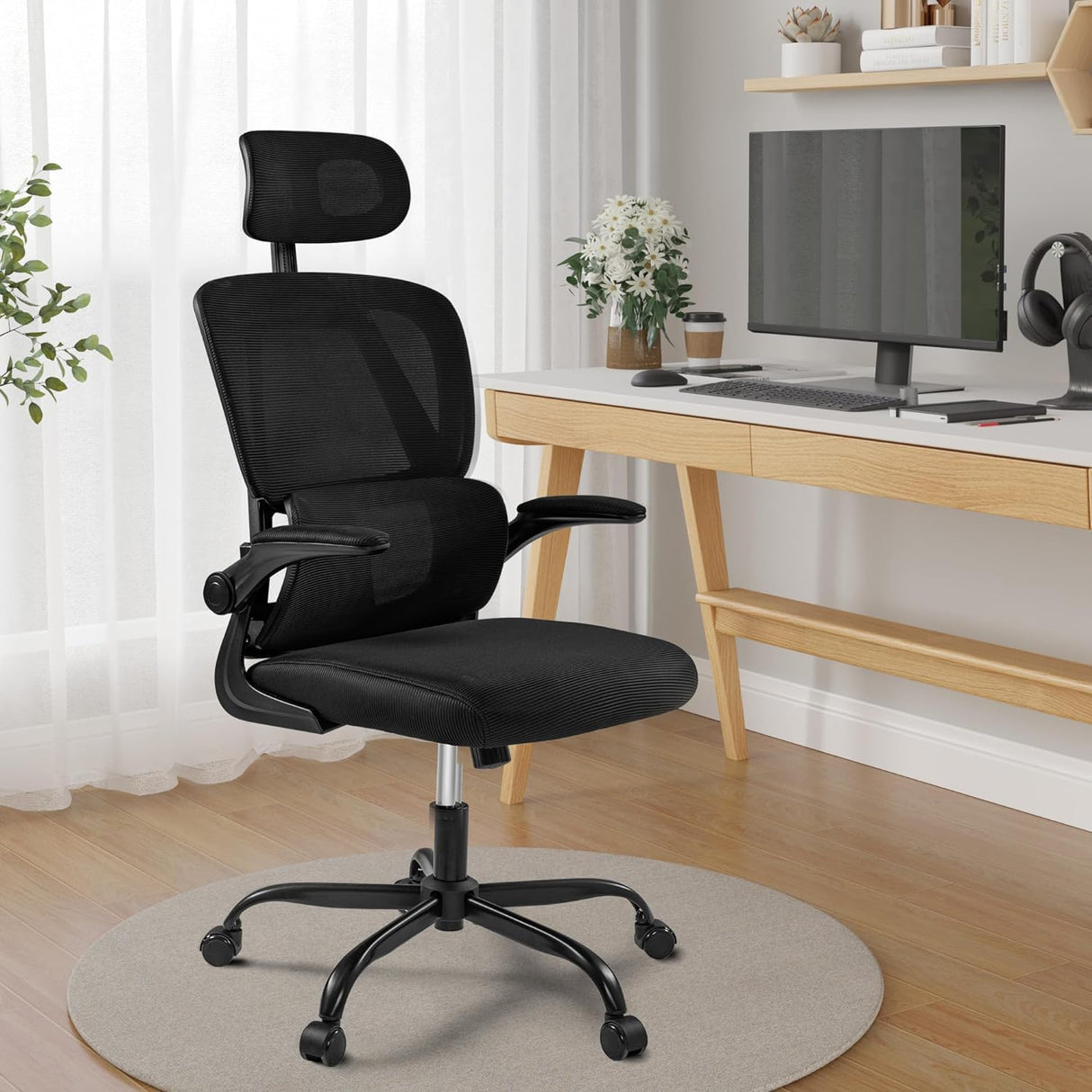 Ergonomic Office Chair, High Back Desk Chair with Adjustable Headrest and Flip-Up Arms