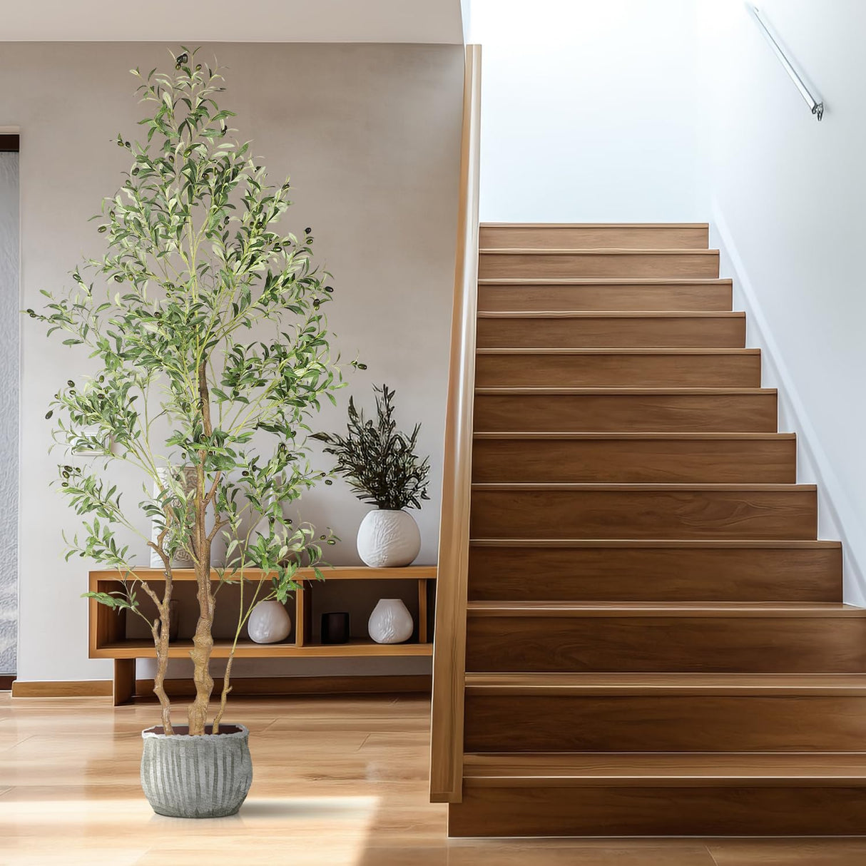 7.2ft Artificial Olive Tree (85in) with Plastic Nursery Pot Faux Olive Silk Tree,