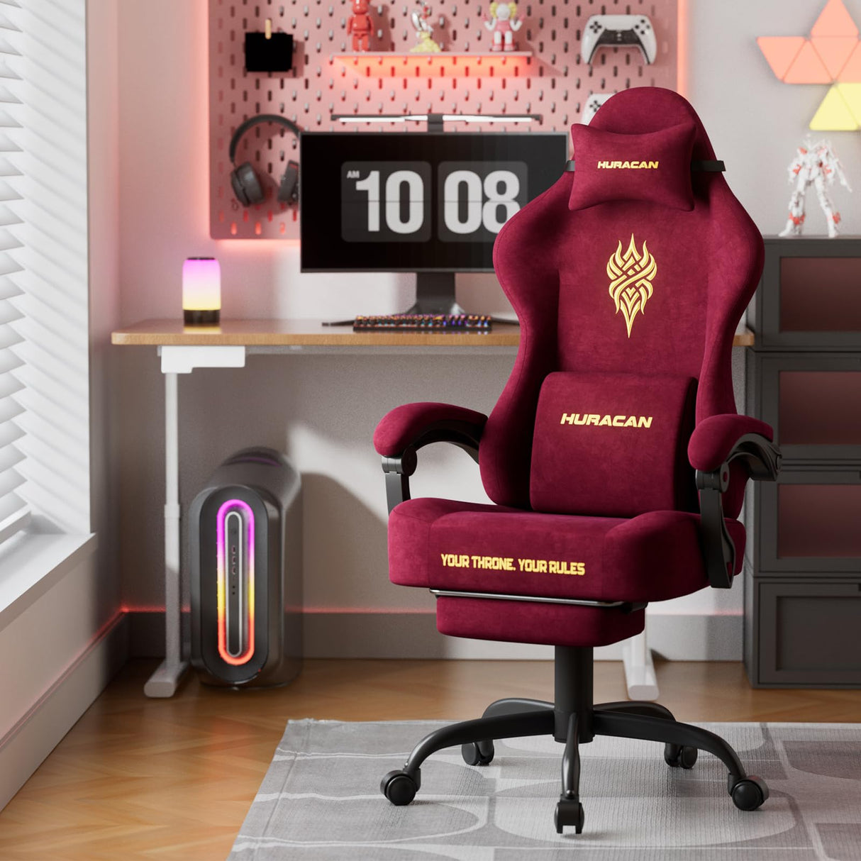 Ergonomic Gaming Chair with Footrest and Massage Lumbar Support
