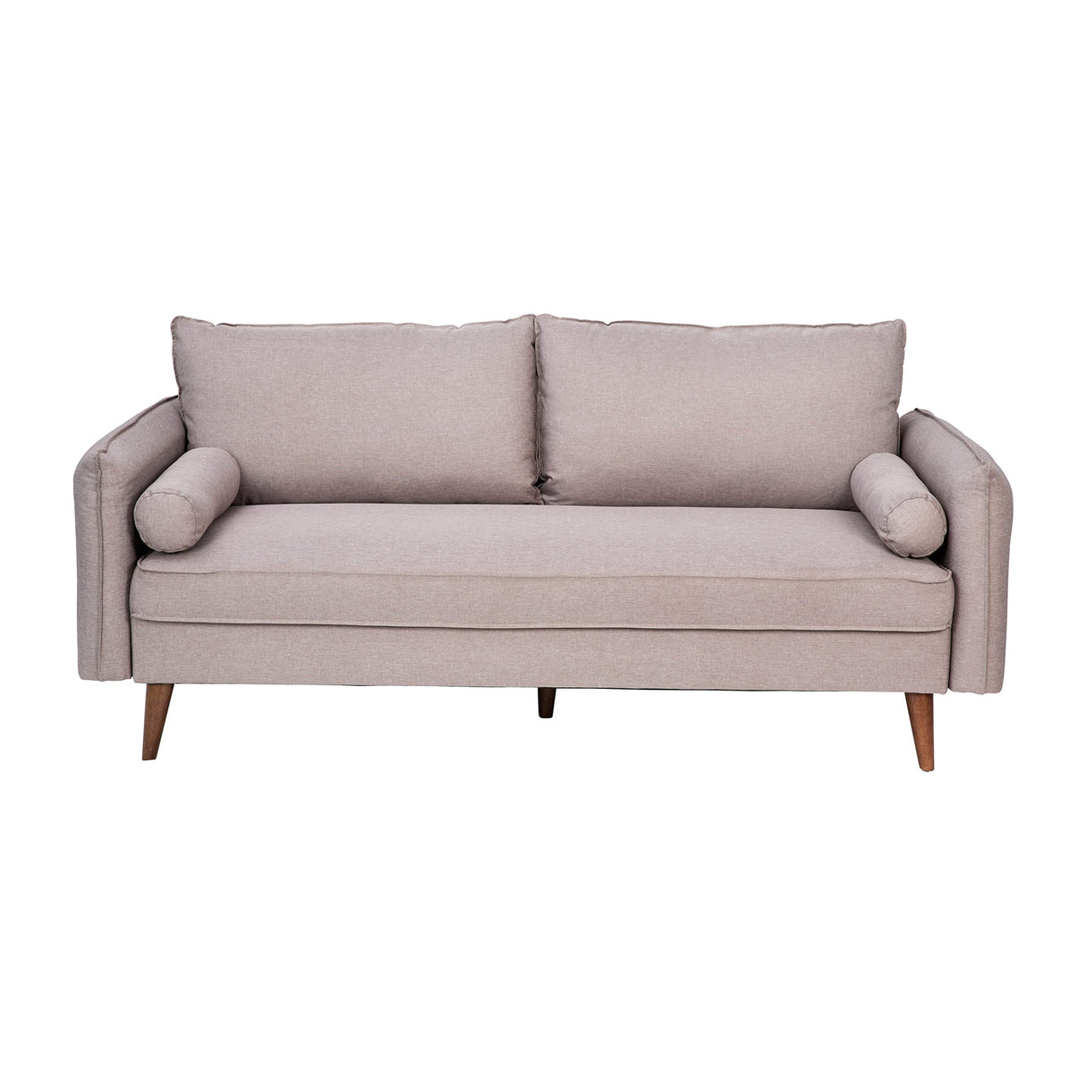 Evie Mid-Century Modern Sofa - Taupe Faux Linen Fabric Upholstery