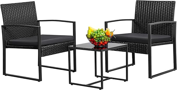 3 Piece Wicker Conversation Bistro Sets Outdoor Patio Set Modern Rattan Chair Furniture