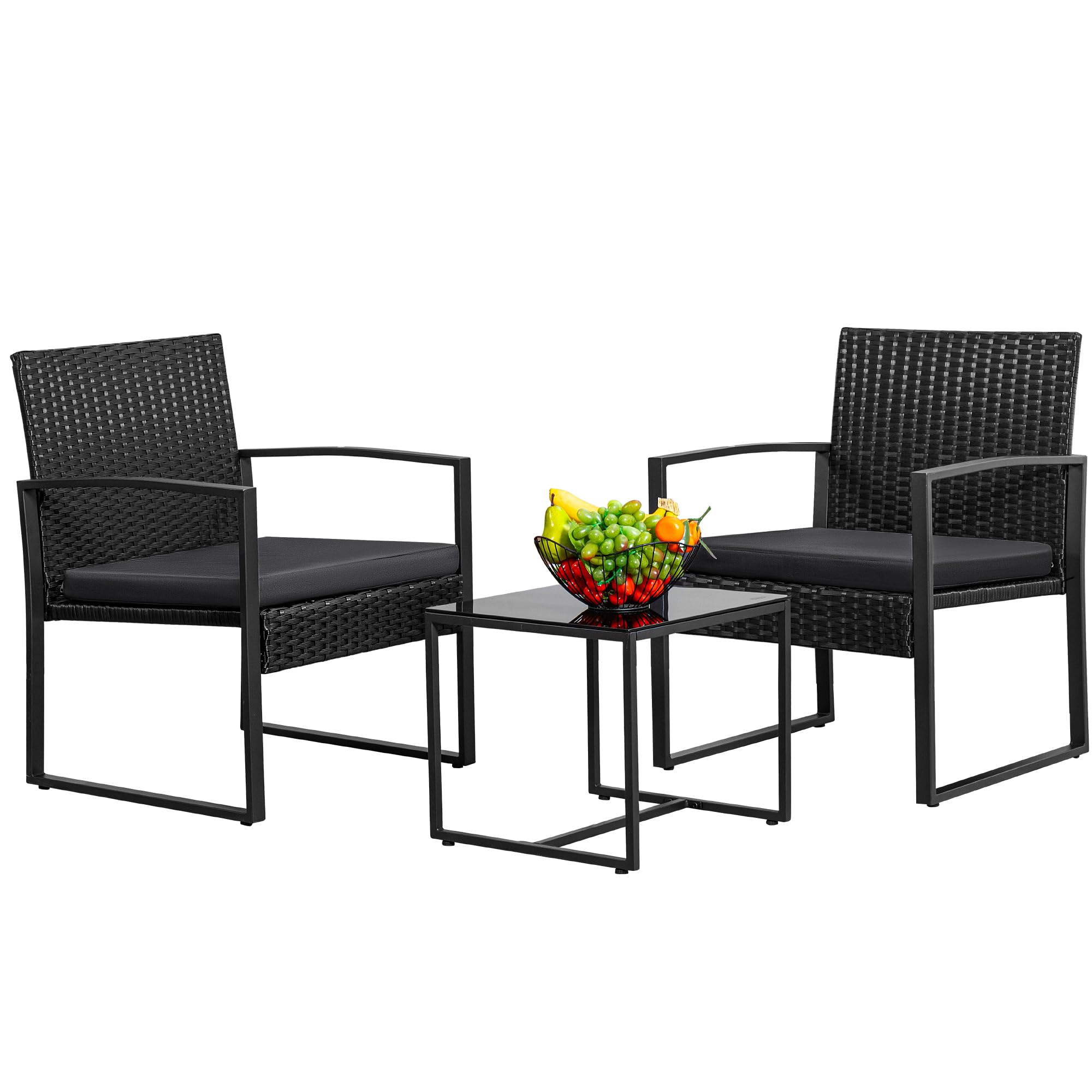 3 Piece Wicker Conversation Bistro Sets Outdoor Patio Set Modern Rattan Chair Furniture