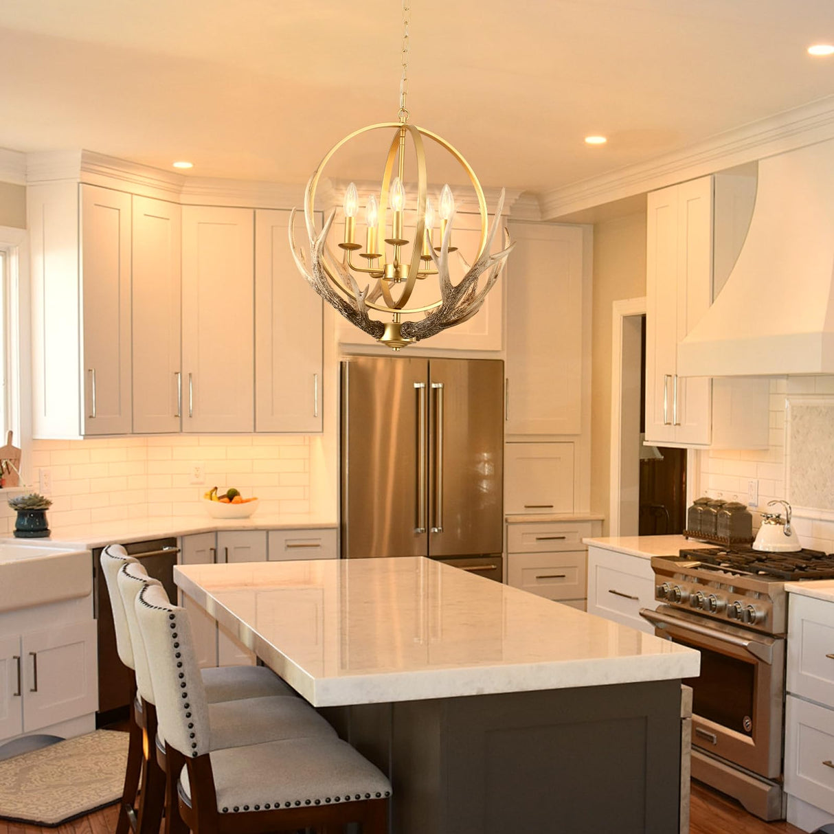 Gold Chandelier 5-Light Farmhouse Chandeliers for Dining Room Rustic Ceiling Light Fixture