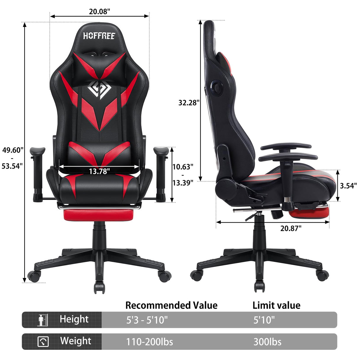 Gaming Chair with Bluetooth Speakers, LED Lights & Massage - Reclining with Footrest