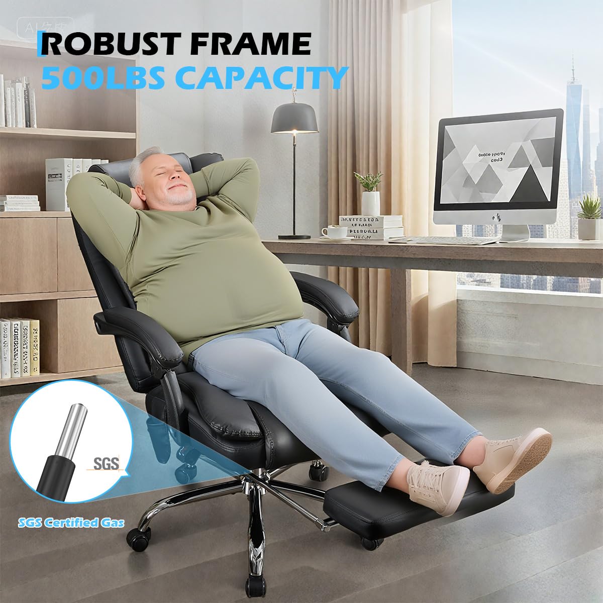 Massage Office Chair with Footrest - Ergonomic High Back Executive Chair 500lbs Capacity