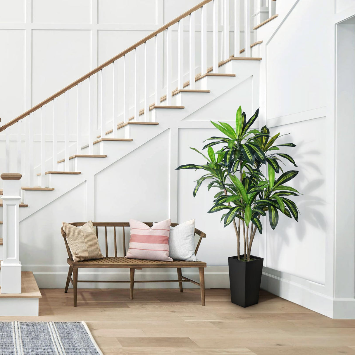 Artificial Dracaena Tree - 5.5FT Faux Tree with Black Tall Planter -Dracaena Artificial Plant for Modern