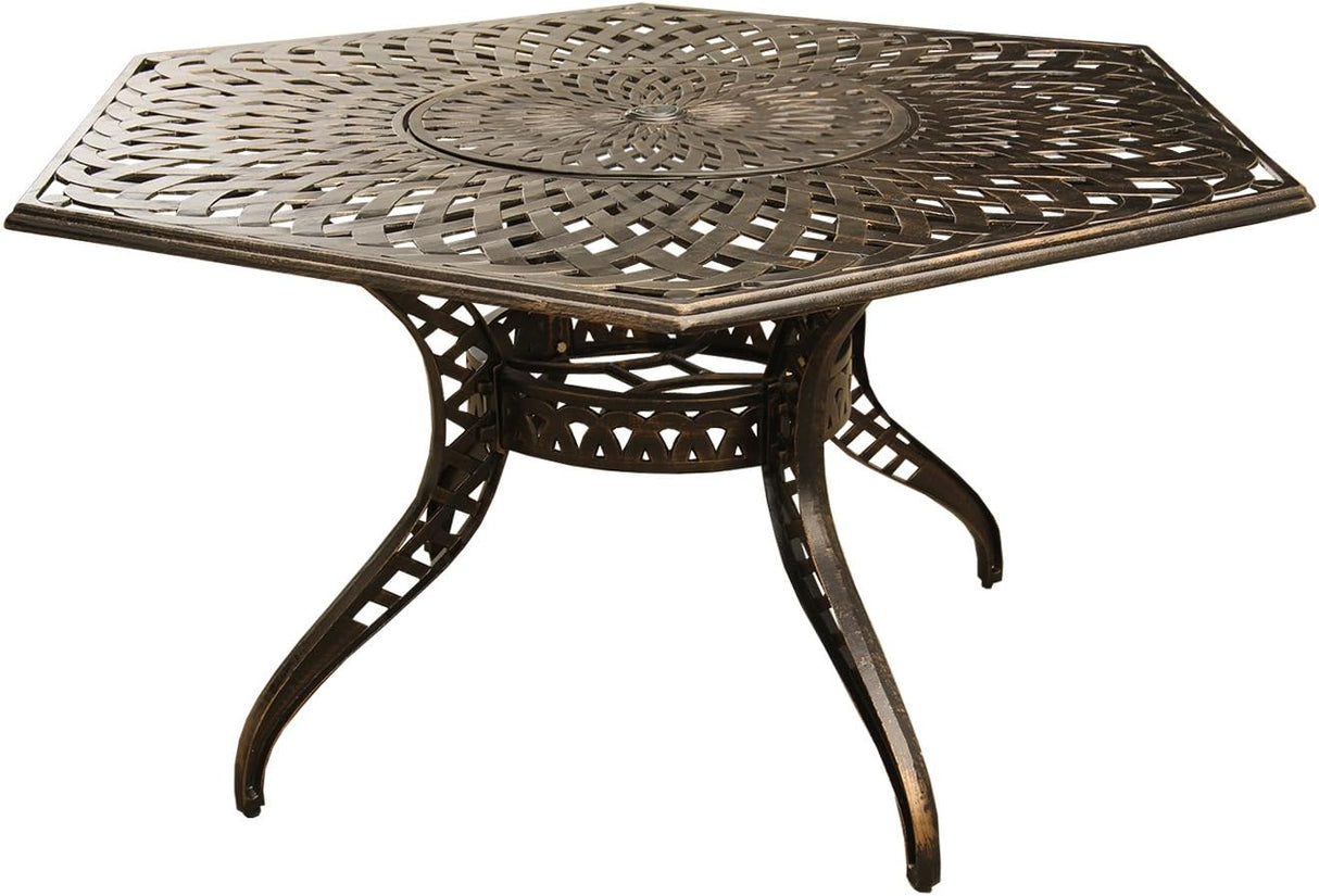 Outdoor Aluminum 63 inch Hexagon Table, Bronze
