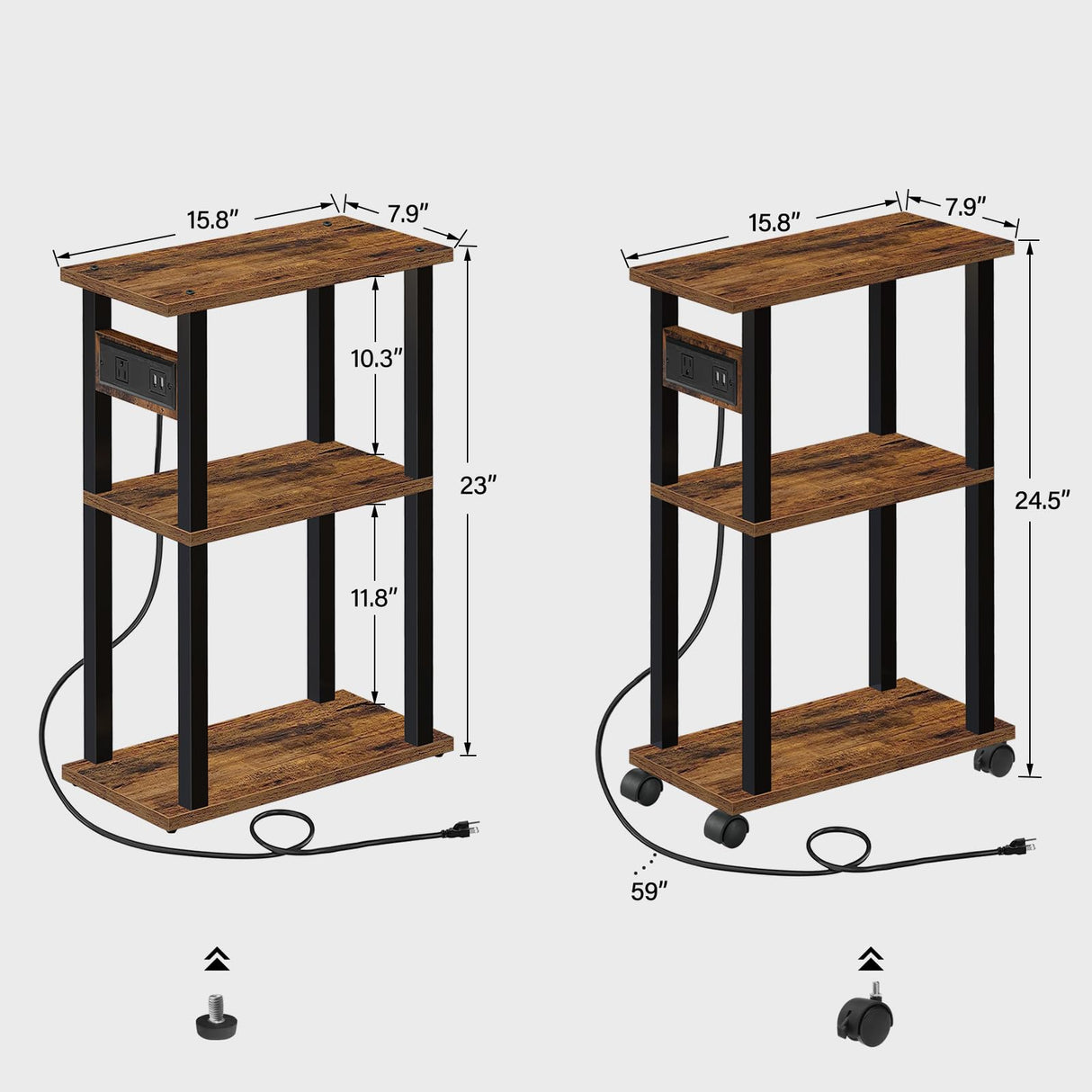 Small Narrow Side Table with Charging Station