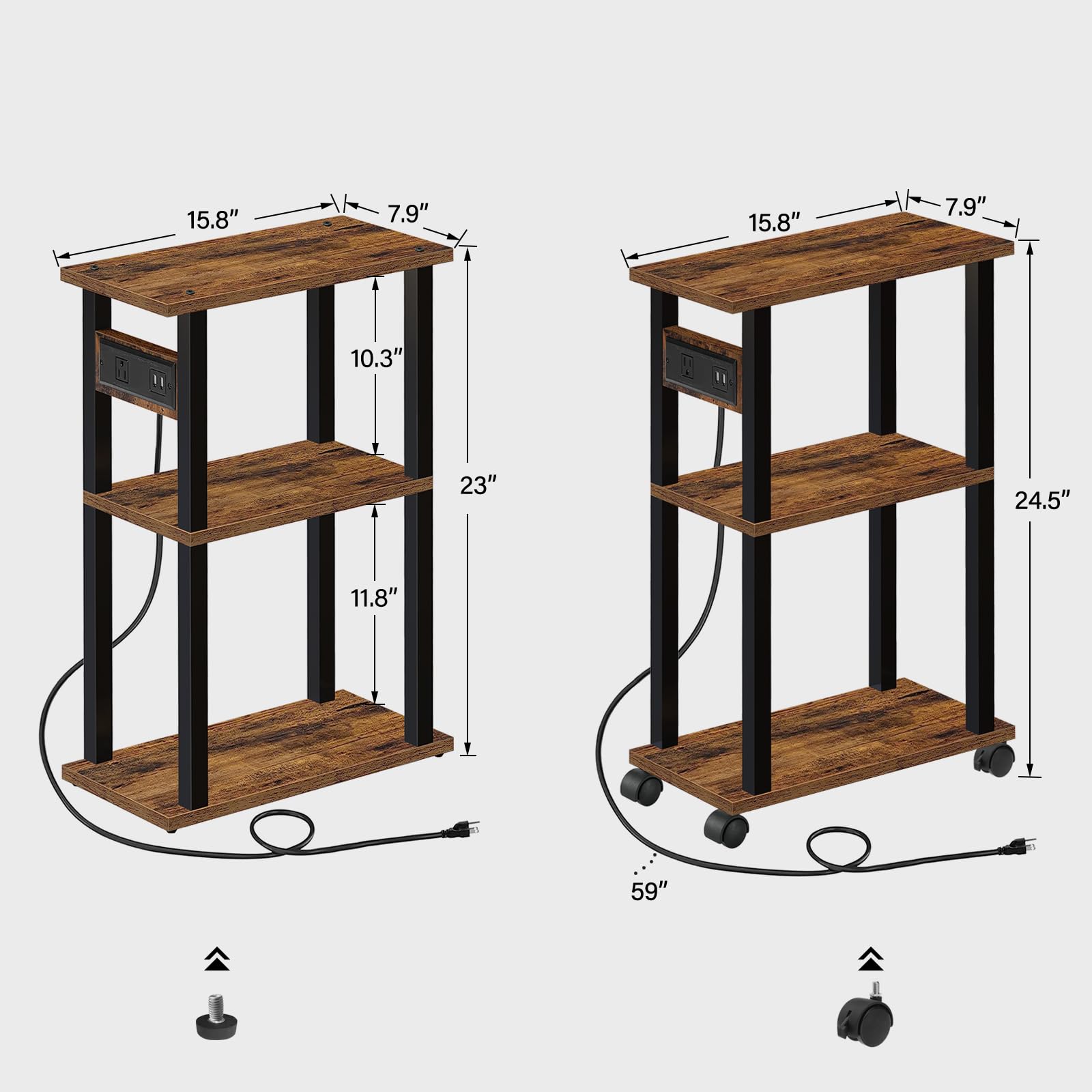 Small Narrow Side Table with Charging Station