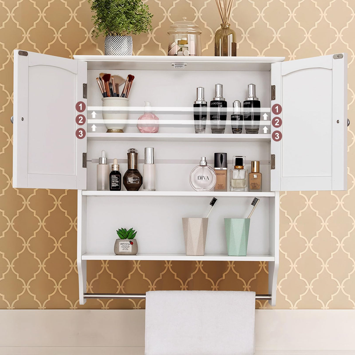 Cabinet with Adjustable Shelf & Doors, White Medicine Cabinet