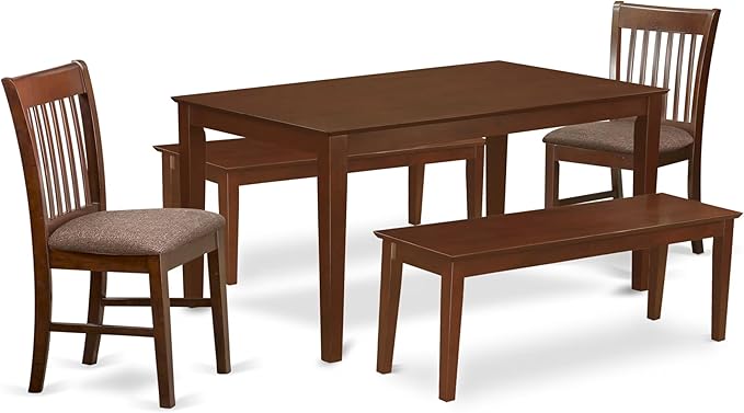 Capri 6 Piece Modern Dining Set Contains a Rectangle Wooden Table and 4 Linen Fabric