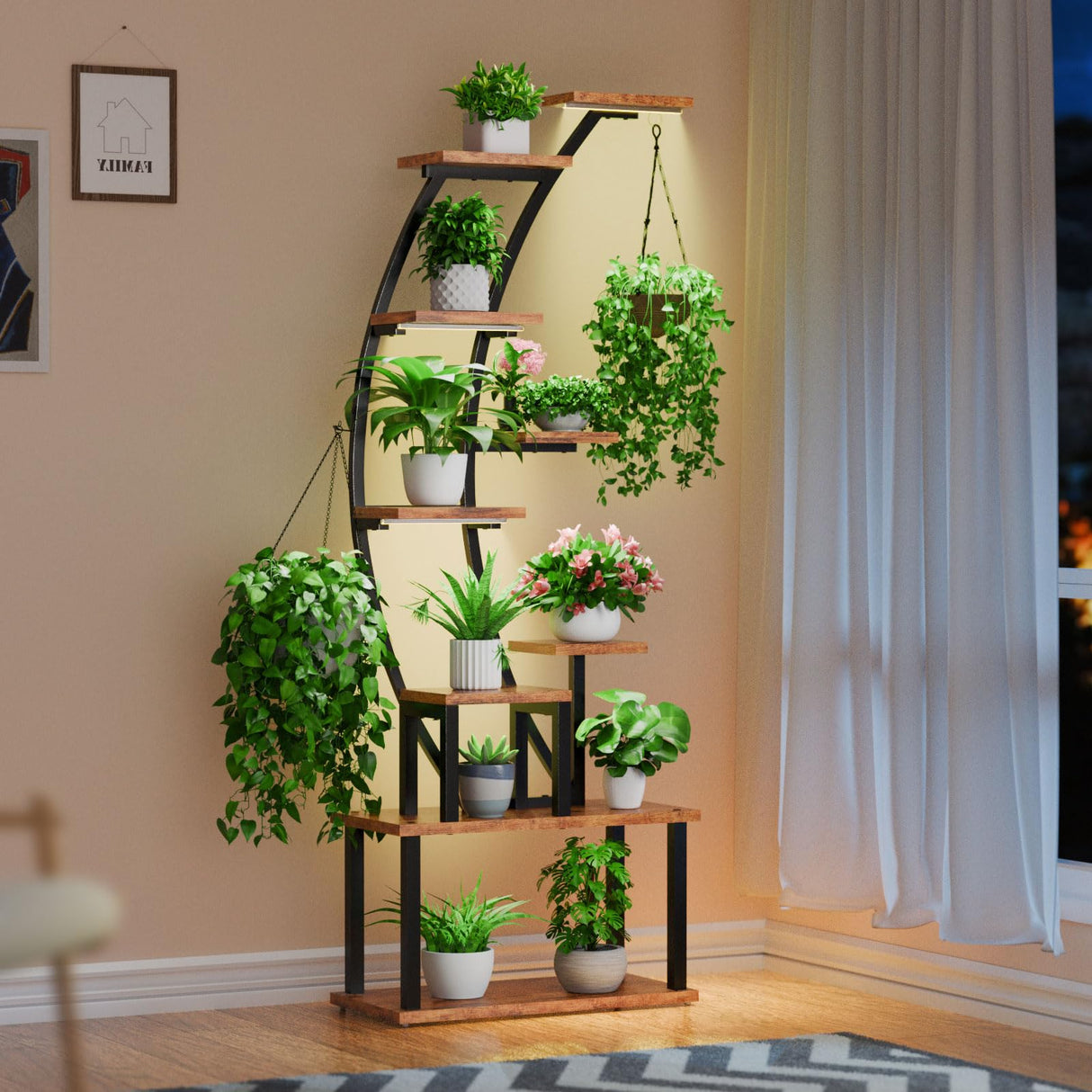 GrowNest 63 – 9-Tier Metal Plant Shelf with Adjustable Grow Lights