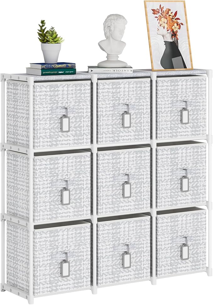 9 Cube Storage Organizer with Printed Drawers, Toy Cubby Storage for Closet